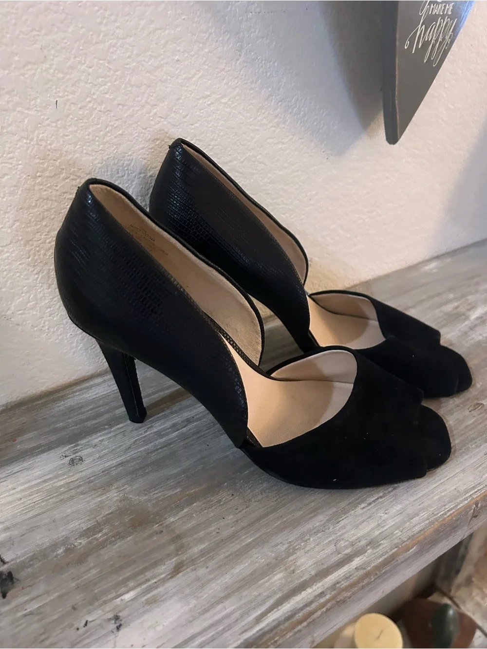 NEW Nine West Women's D'Orsay Peep Toe Pumps Heels Size 9 Black Suede Leather